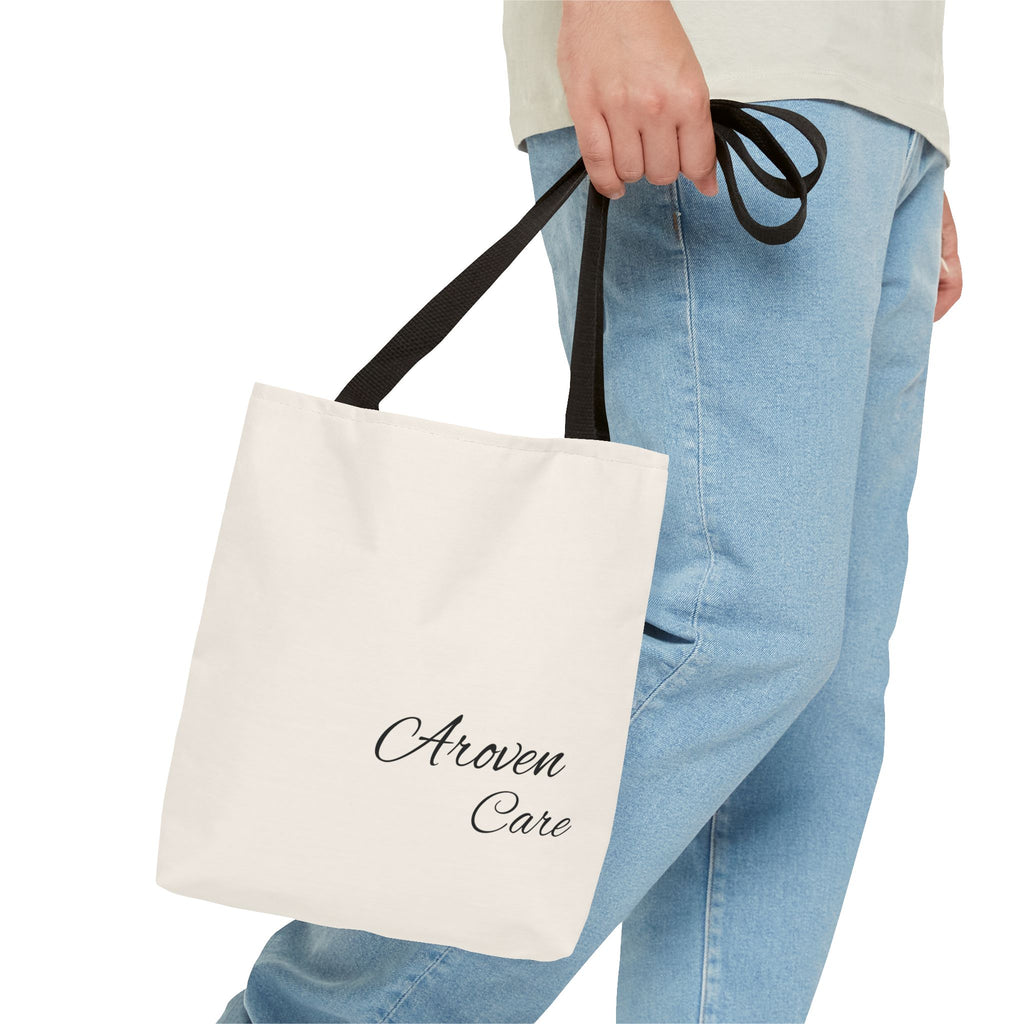 Aroven Care Script Tote Bag — Minimalist Casual Tote with Elegant Script Logo