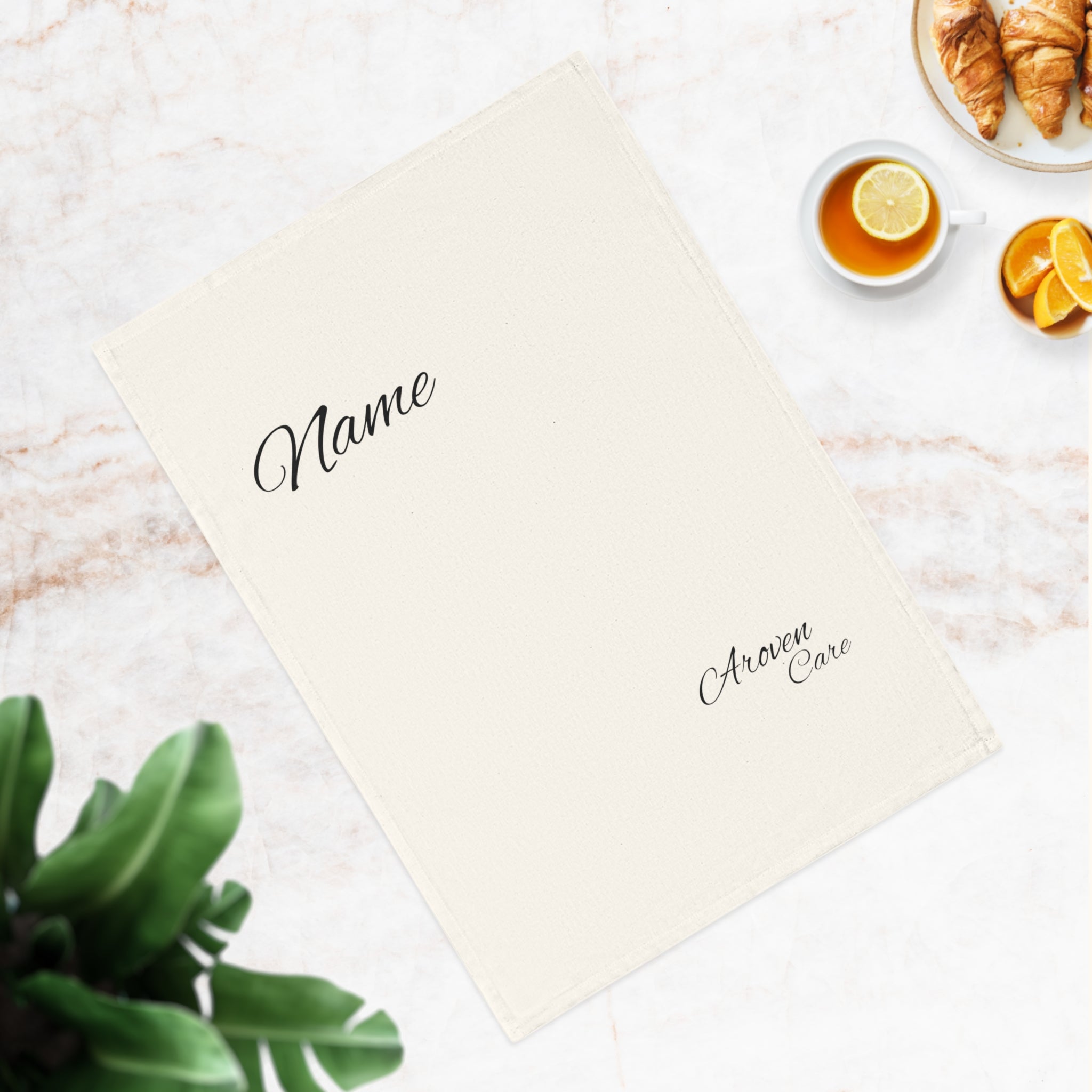 Personalized Cotton Tea Towel — Custom Name Script Kitchen Linen