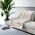 Sherpa Fleece Blanket — Cozy Cream Throw with 'Aroven Care' Script