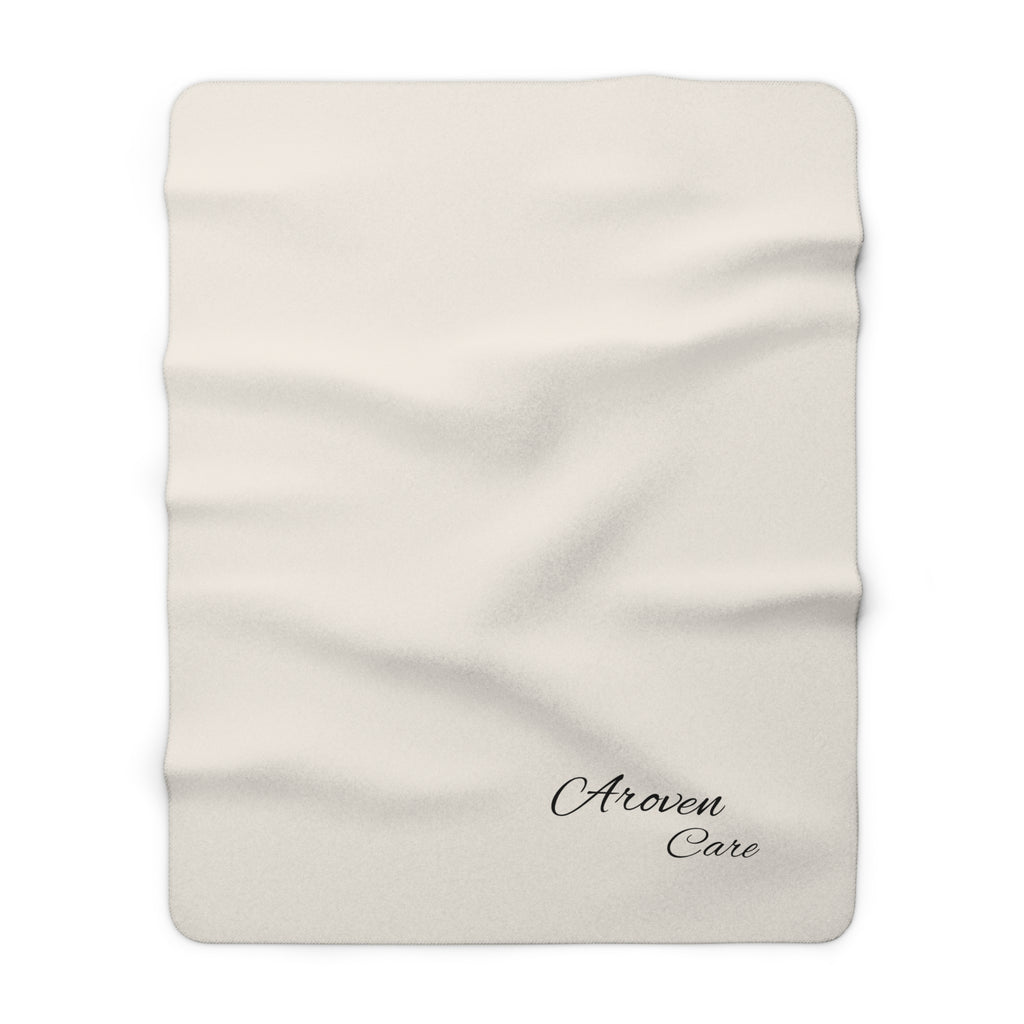 Sherpa Fleece Blanket — Cozy Cream Throw with 'Aroven Care' Script
