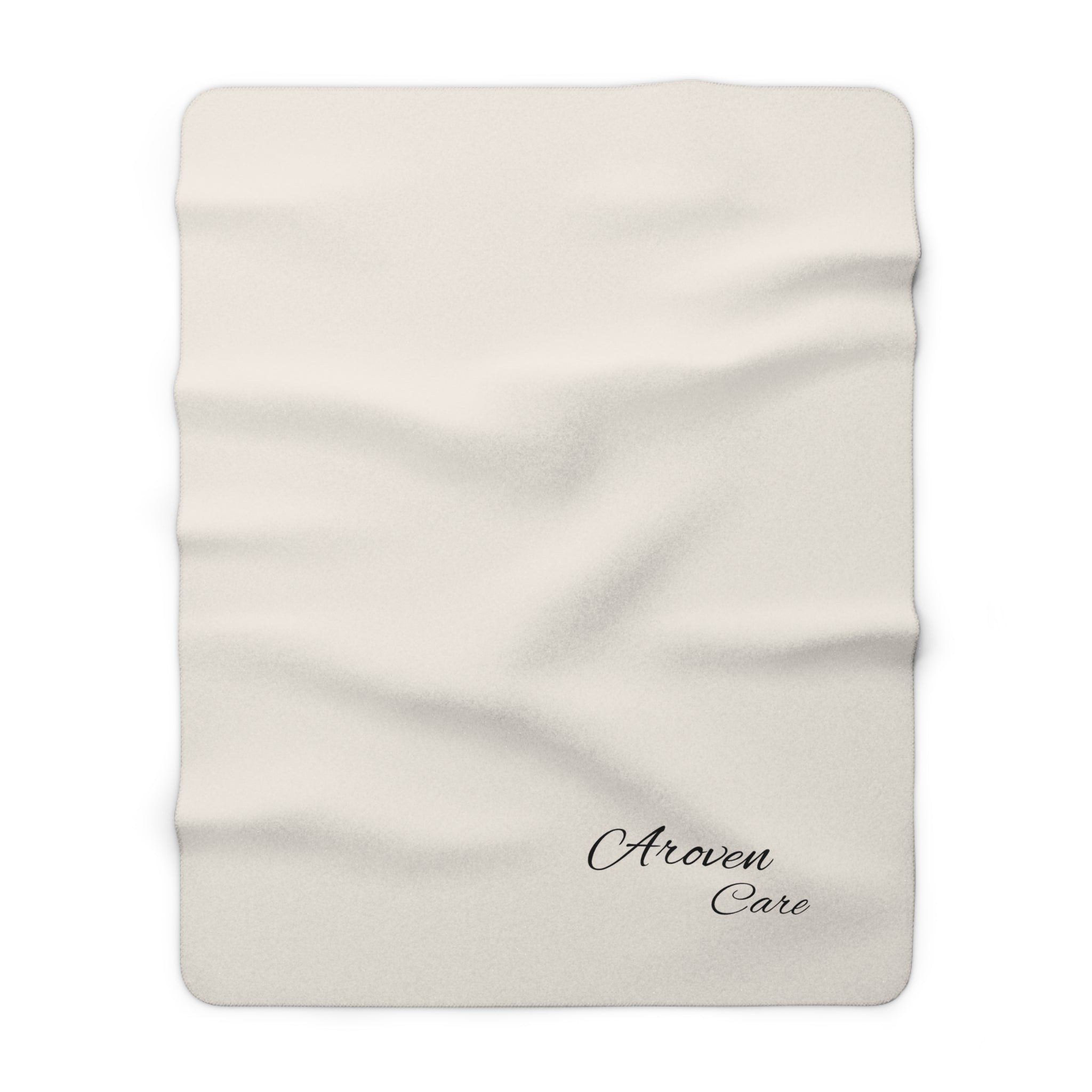 Sherpa Fleece Blanket — Cozy Cream Throw with 'Aroven Care' Script