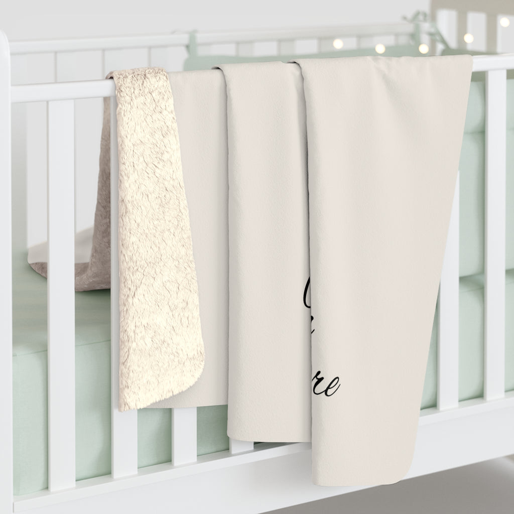Sherpa Fleece Blanket — Cozy Cream Throw with 'Aroven Care' Script