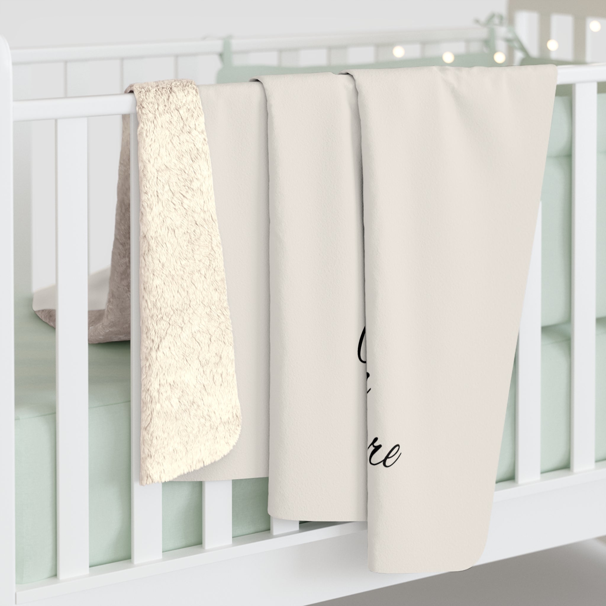 Sherpa Fleece Blanket — Cozy Cream Throw with 'Aroven Care' Script